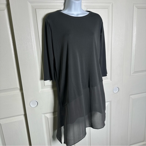 Eileen Fisher XXS 100% Silk Crepe Tunic Asymmetrical Blouse Top Long Sleeve Fall - Picture 5 of 13